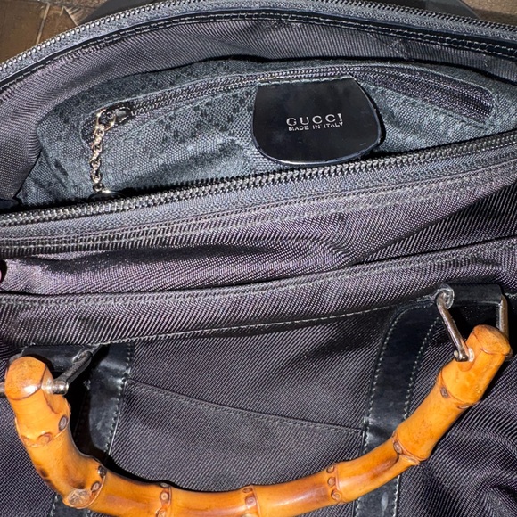 Gucci Bamboo Handle Black Nylon Tote Bag + Matching Wallet Y2K Italy Authentic - Picture 7 of 10
